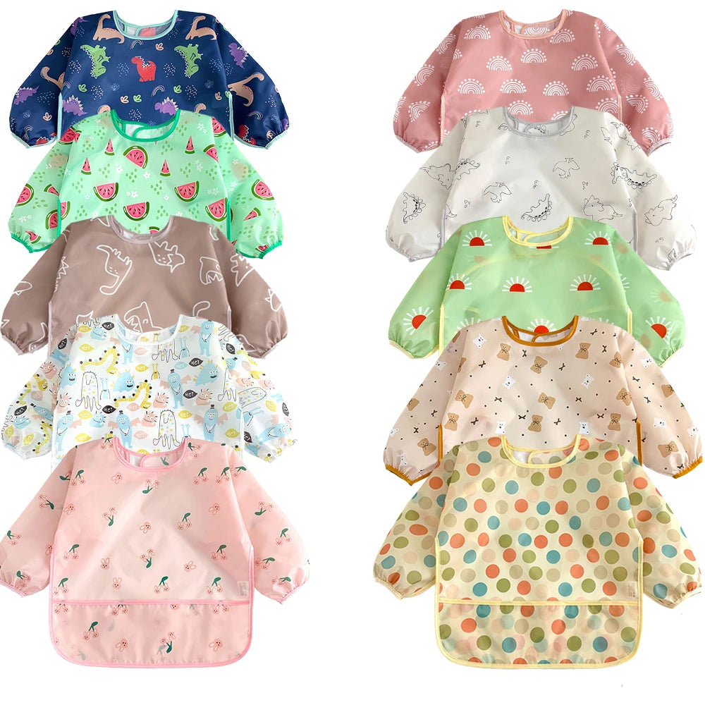 Newborn Baby Bibs Blouse Waterproof Long-sleeved Reverse Dressing Infant Eating Clothes Apron Bib Protective Clothing