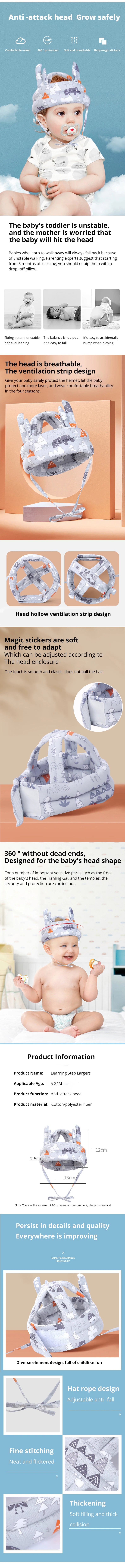 1Pcs Grey Forest Antlers Hat Walking Safety Helmet Baby Toddler Safety Anti Collision And Anti Fall Cap