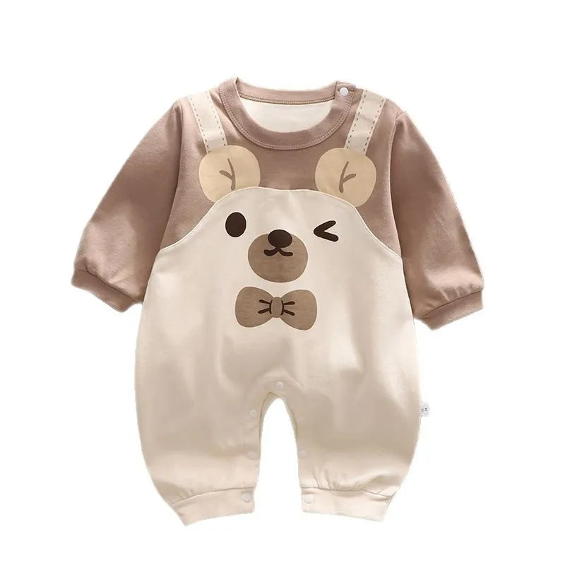 Autumn Newborn Boys Rompers Striped Bear Cartoon Print Infant Baby Boys Jumpsuits Long Sleeved Round Neck Baby Boys Bodysuits
