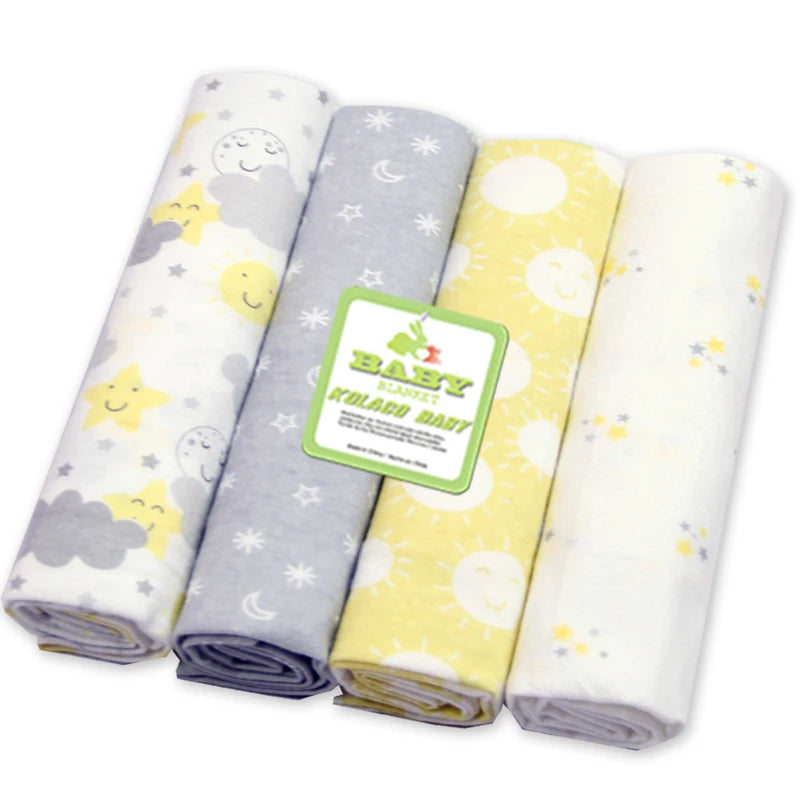4pcs/pack 100% Cotton Flannel Diapers Supersoft Receiving Baby Blanket Newborn Wrap Print Baby Bedsheet 76x76cm Blanket Swaddle