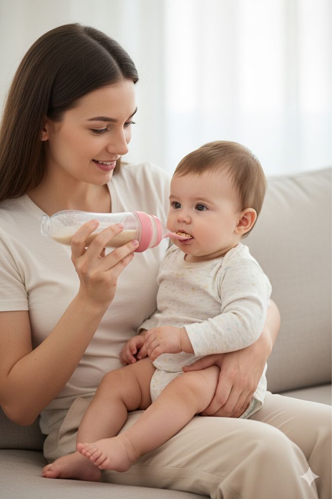 Silicone Baby Feeding Bottle with Spoon Dispenser 5cmx21cm