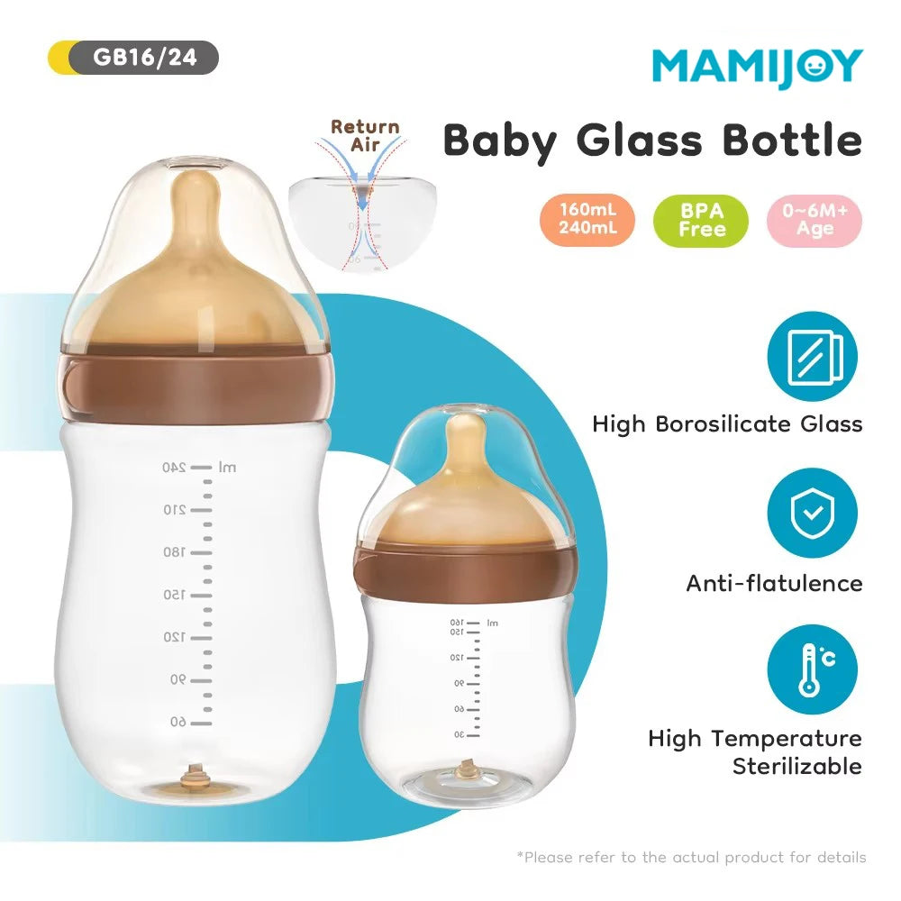 MAMIJOY  High boron silicon Glass milk bottle Wide caliber Newborn babies 0 to 6 months Glass milk bottle Anti-Colic BPA Free