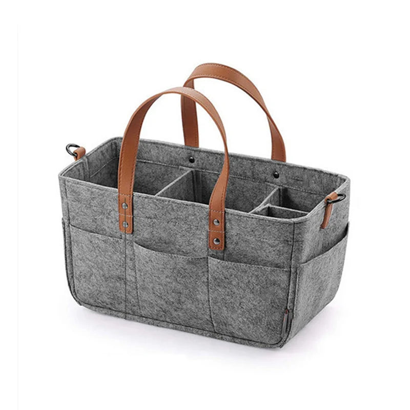 Baby Felt Storage Nursery Organizer Basket Infant Diaper Bag with Handle Caddy Changing Nappy Kids Storage Carrier Large Pocket