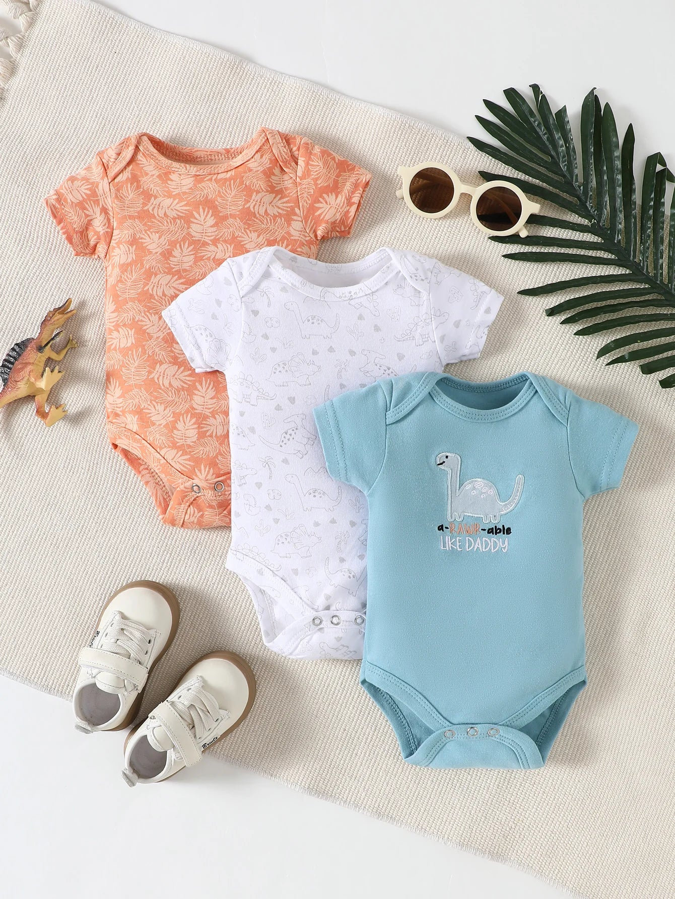 3PCS Infant Baby Cute Graphic One-piece Clothes For Boys And Girls, Newborn Pure Cotton Summer Romper newborn clothes