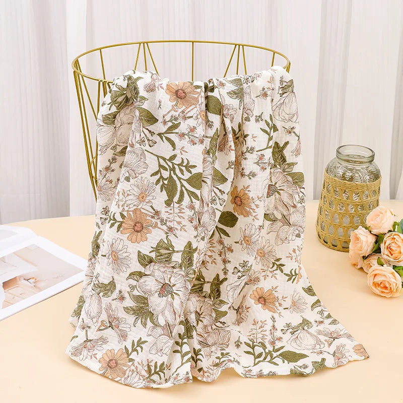 100% Cotton Print Breathable Baby Crib Sheet Kids Soft Bath Towel INS Muslin Receive Blanket For Newborn Summer Bedding Items