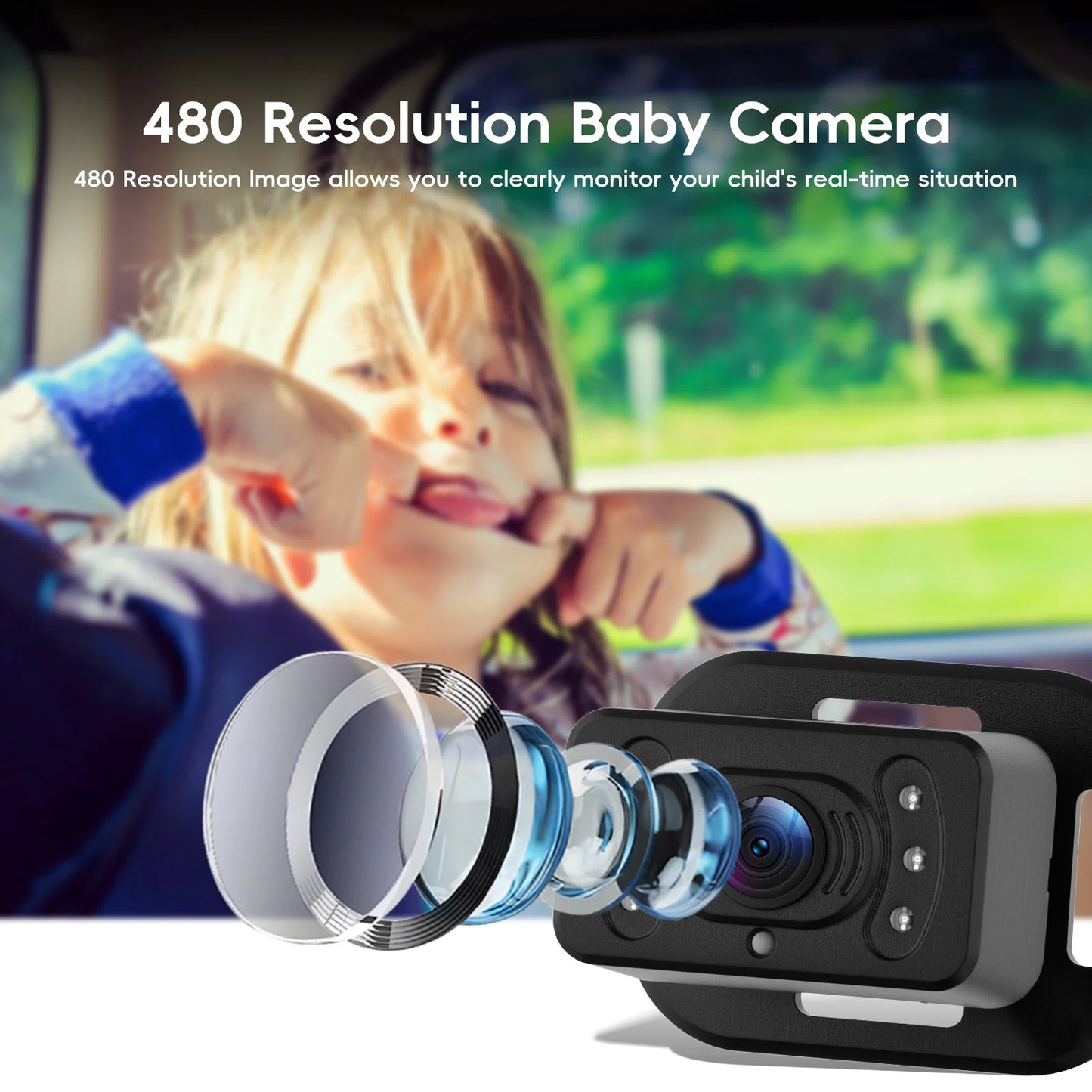 Podofo Car Rear Baby Monitor 4.3'' Car Monitor with Camera Night Vision Wide-Angle Real-time Baby Monitoring Stable Mounting