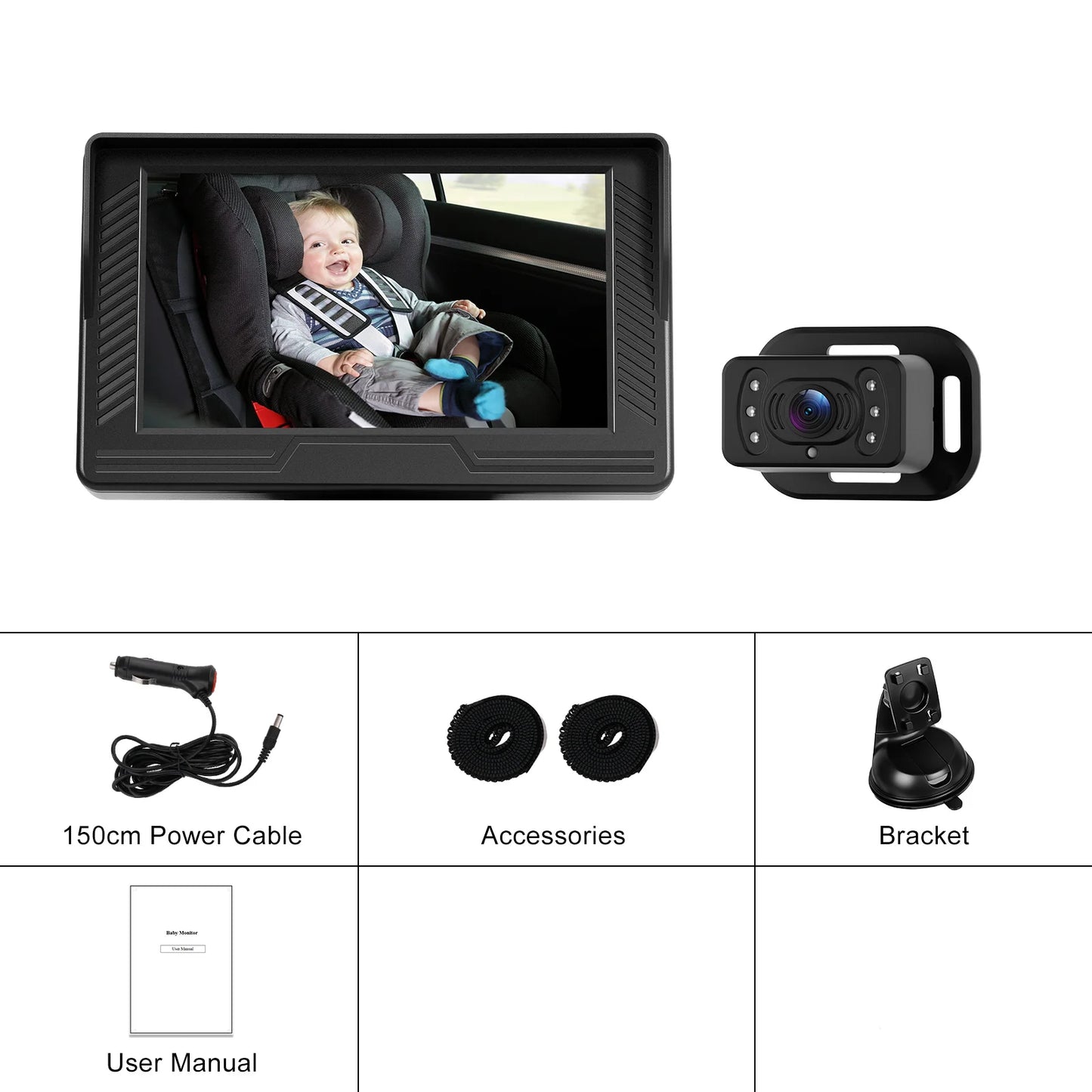 Podofo Car Rear Baby Monitor 4.3'' Car Monitor with Camera Night Vision Wide-Angle Real-time Baby Monitoring Stable Mounting
