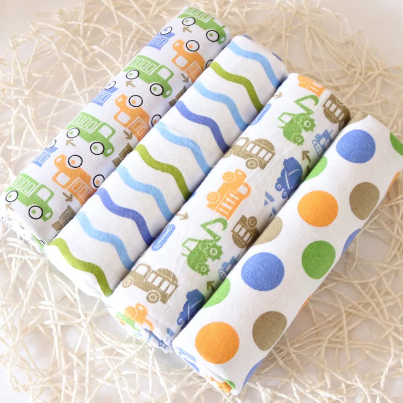 4pcs/pack 100% Cotton Flannel Diapers Supersoft Receiving Baby Blanket Newborn Wrap Print Baby Bedsheet 76x76cm Blanket Swaddle