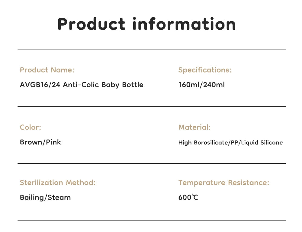 MAMIJOY  High boron silicon Glass milk bottle Wide caliber Newborn babies 0 to 6 months Glass milk bottle Anti-Colic BPA Free