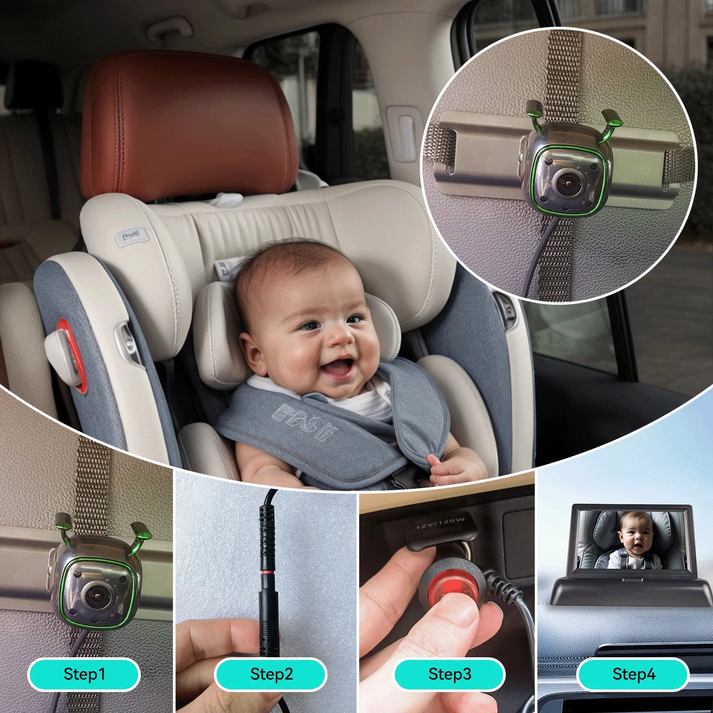 Baby Car Camera 1080P Video Recording and with IR Night Vision HD Night Vision, Support Front and Rear Car Camera