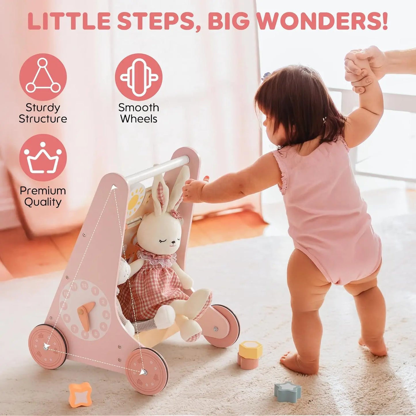 Robotime Robud Wooden Baby Walker with Wheels Montessori Push Toys for Babies Learning to Walk Baby Walkers Activity Center