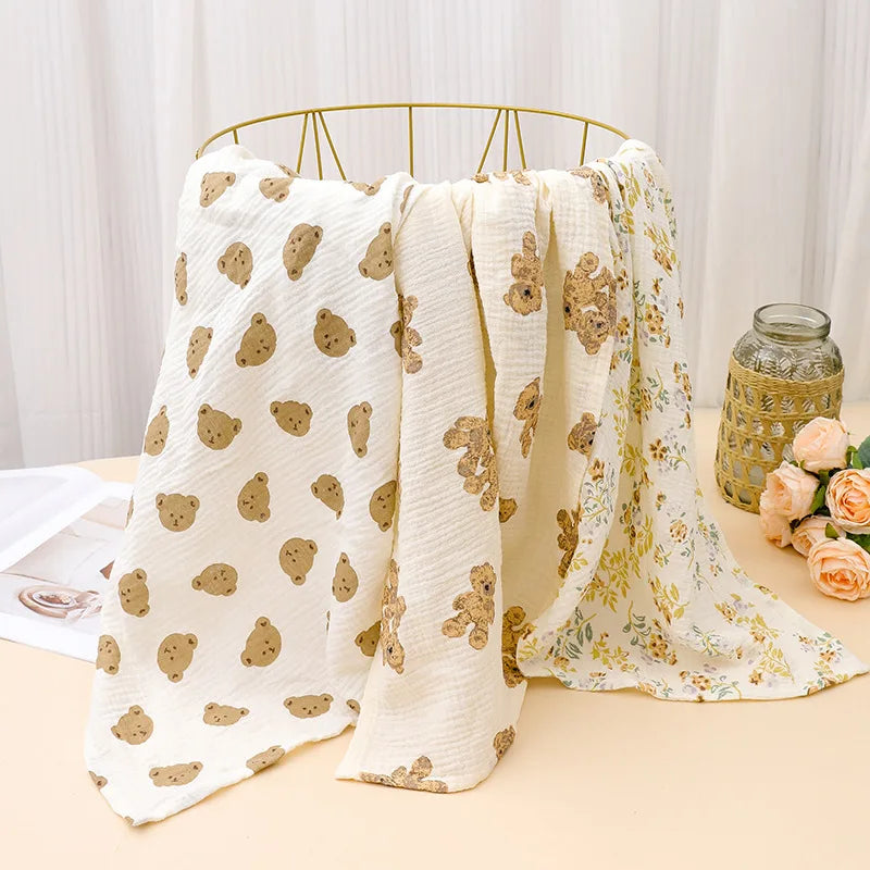 100% Cotton Print Breathable Baby Crib Sheet Kids Soft Bath Towel INS Muslin Receive Blanket For Newborn Summer Bedding Items