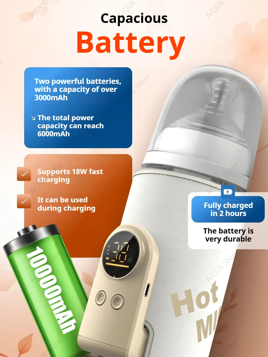 AiQUE 10000mAh USB Portable Milk Warmer for Baby Outdoor Constant Temperature Bottle Insulation Cover Hot Milk and Milk Heating