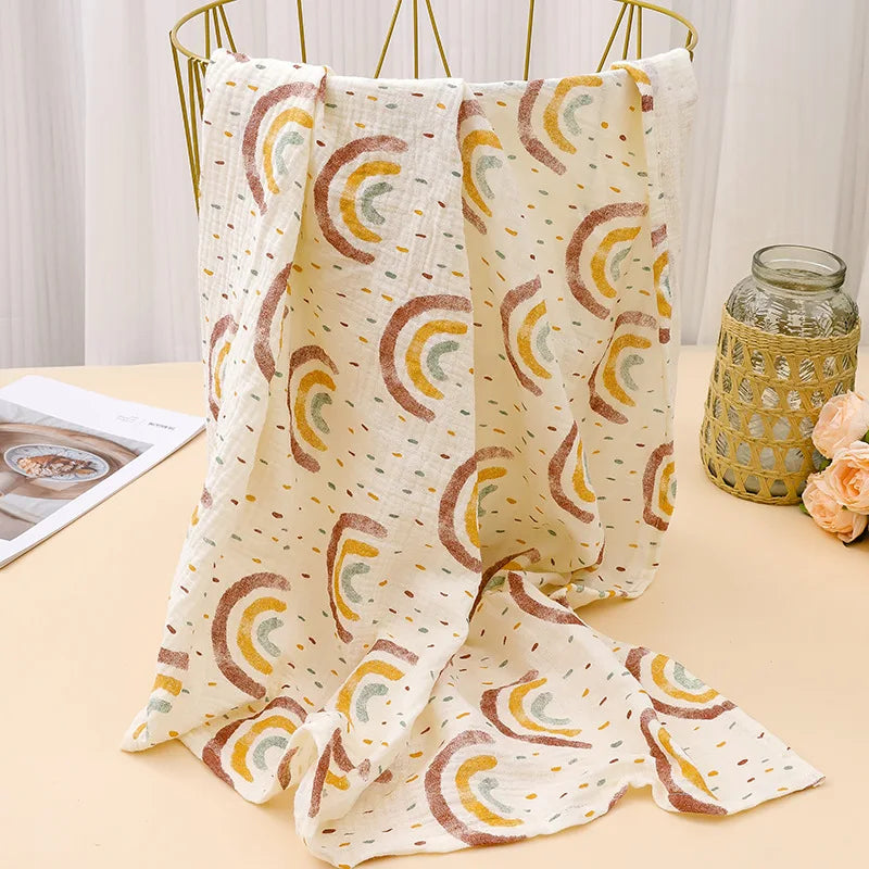 100% Cotton Print Breathable Baby Crib Sheet Kids Soft Bath Towel INS Muslin Receive Blanket For Newborn Summer Bedding Items