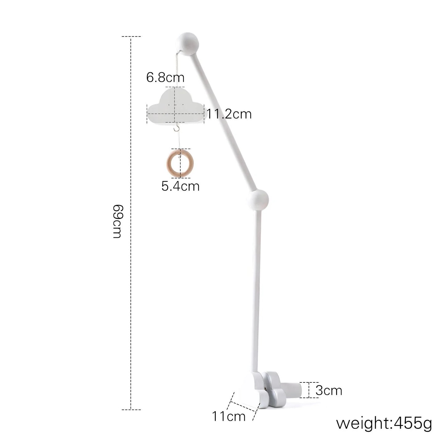 Baby Wooden Bed Bell Cartoon Rabbit Mobile Hanging Rattles Toy Hanger Crib Mobile Bed Bell Wood Toy Holder Arm Bracket Kid Gifts