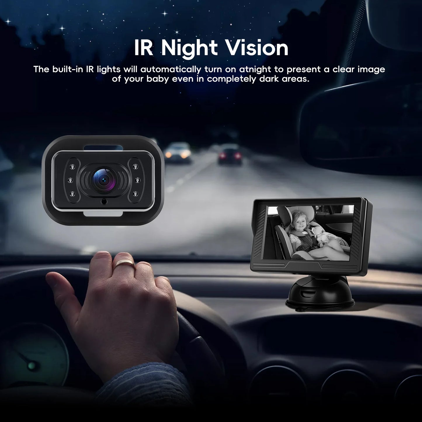 Podofo Car Rear Baby Monitor 4.3'' Car Monitor with Camera Night Vision Wide-Angle Real-time Baby Monitoring Stable Mounting