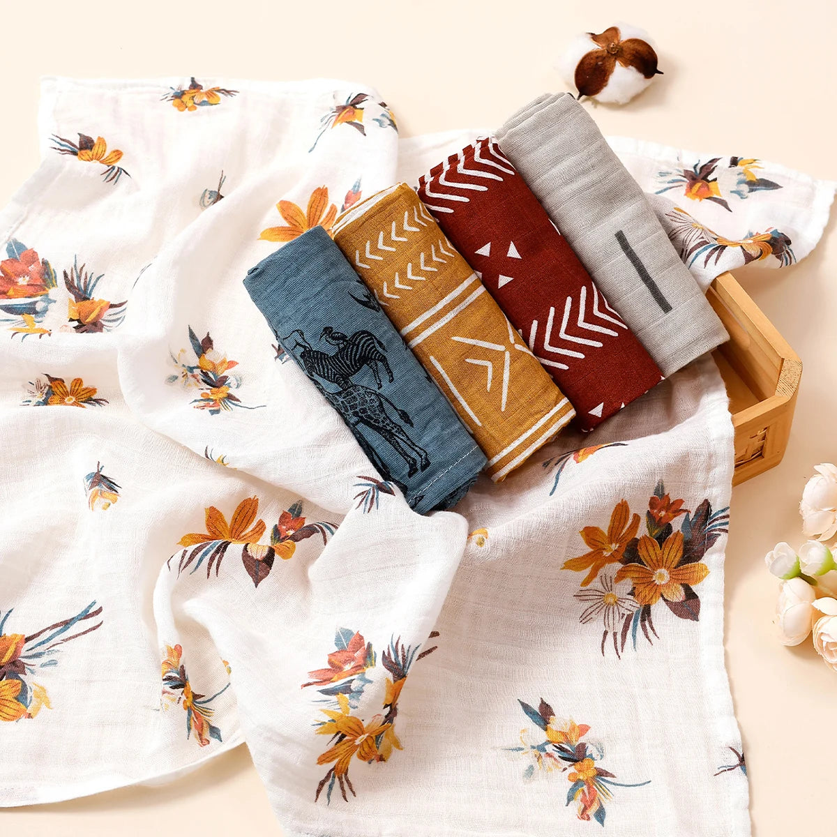 60*60cm 5Pcs Set Multi-Use Feeding Burp Cloth Towel Super Soft Bamboo Cotton Muslin Blankets Baby Burp Cloth Set