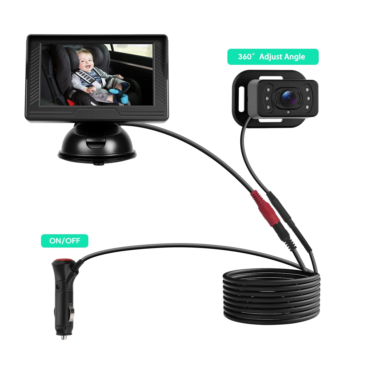 Podofo Car Rear Baby Monitor 4.3'' Car Monitor with Camera Night Vision Wide-Angle Real-time Baby Monitoring Stable Mounting
