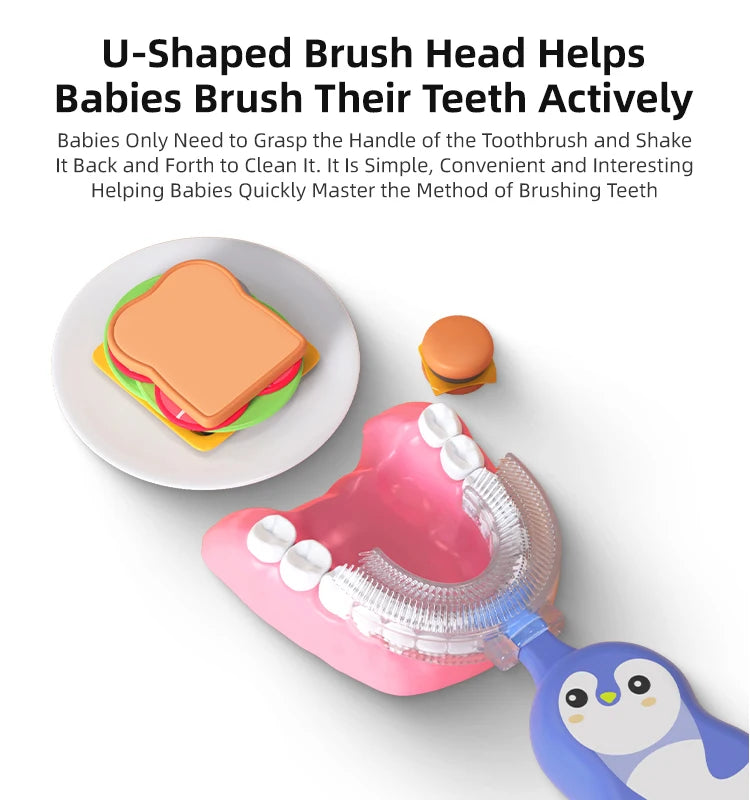 1/3 pcs U-shape Kids Toothbrush BPA Free 360-Degree Oral Cleaning Soft Silicone Brush Head for 2-6 years old baby