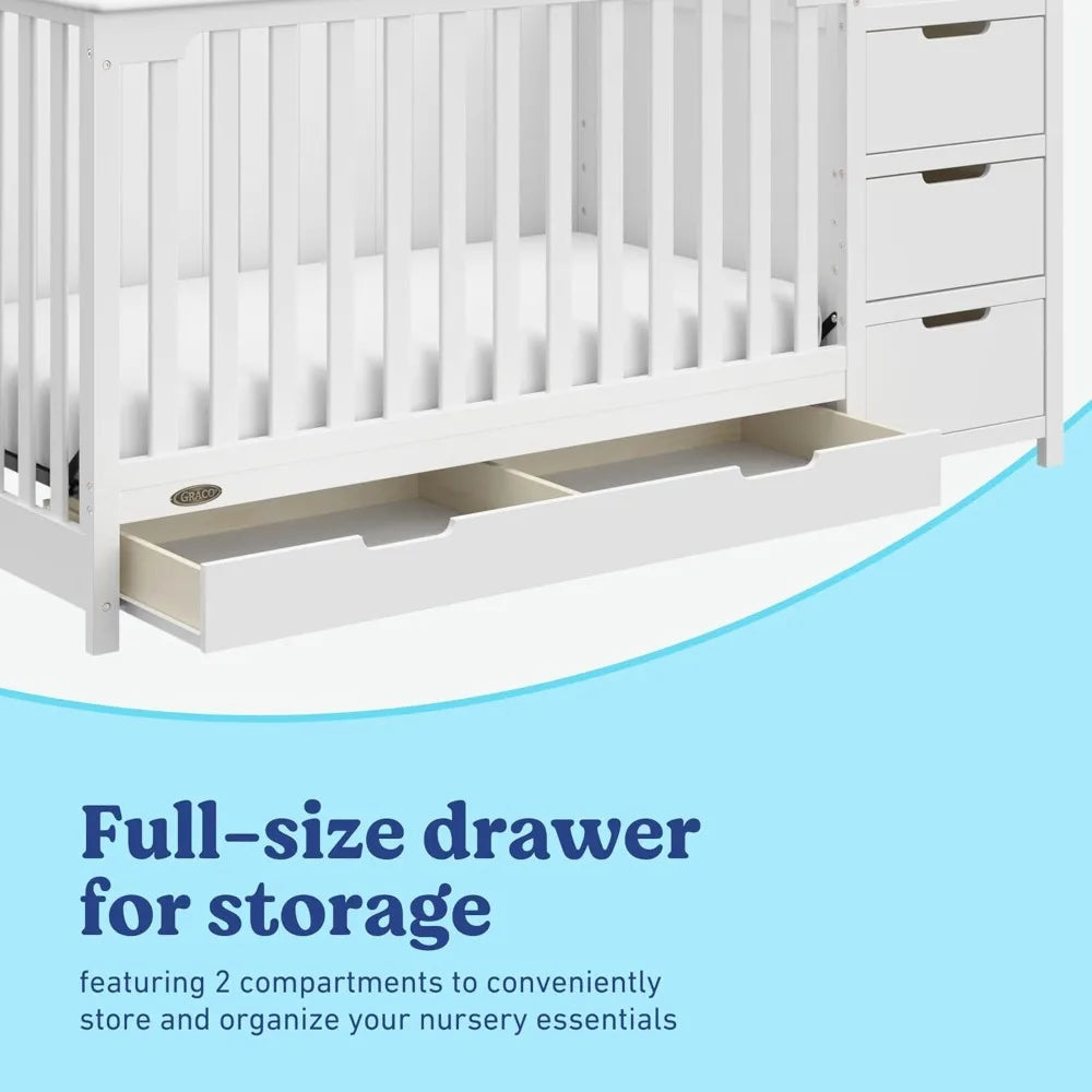 All-in-White Convertible Crib & Changer, Converts to Toddler & Full Bed, 4 Height Adjustable