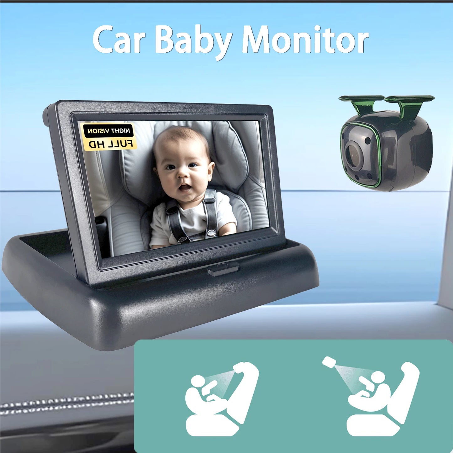 Baby Car Camera 1080P Video Recording and with IR Night Vision HD Night Vision, Support Front and Rear Car Camera