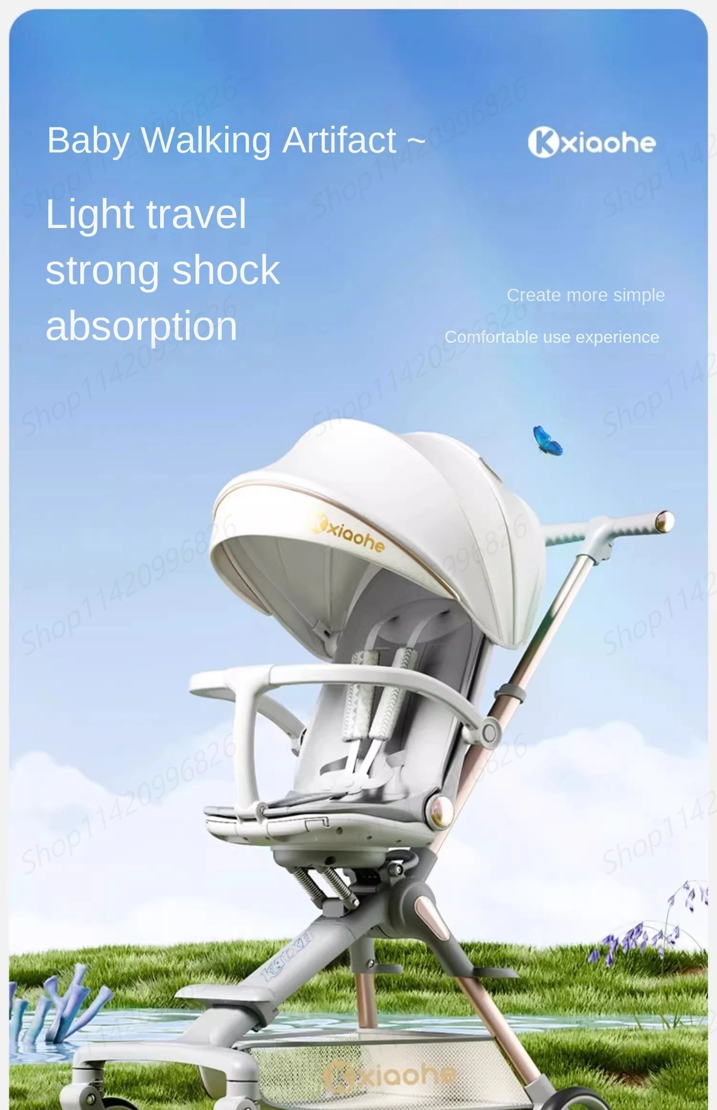 Baby Stroller Can Sit and Lie Down Foldable Lightweight Travel Two-way High Landscape Six Shock Absorption Comfortable Seat