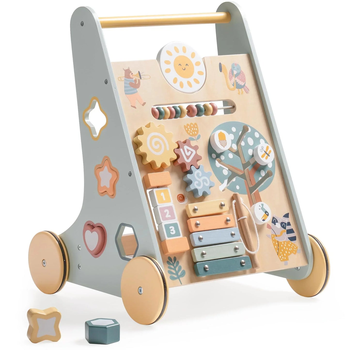 Robotime Robud Wooden Baby Walker with Wheels Montessori Push Toys for Babies Learning to Walk Baby Walkers Activity Center