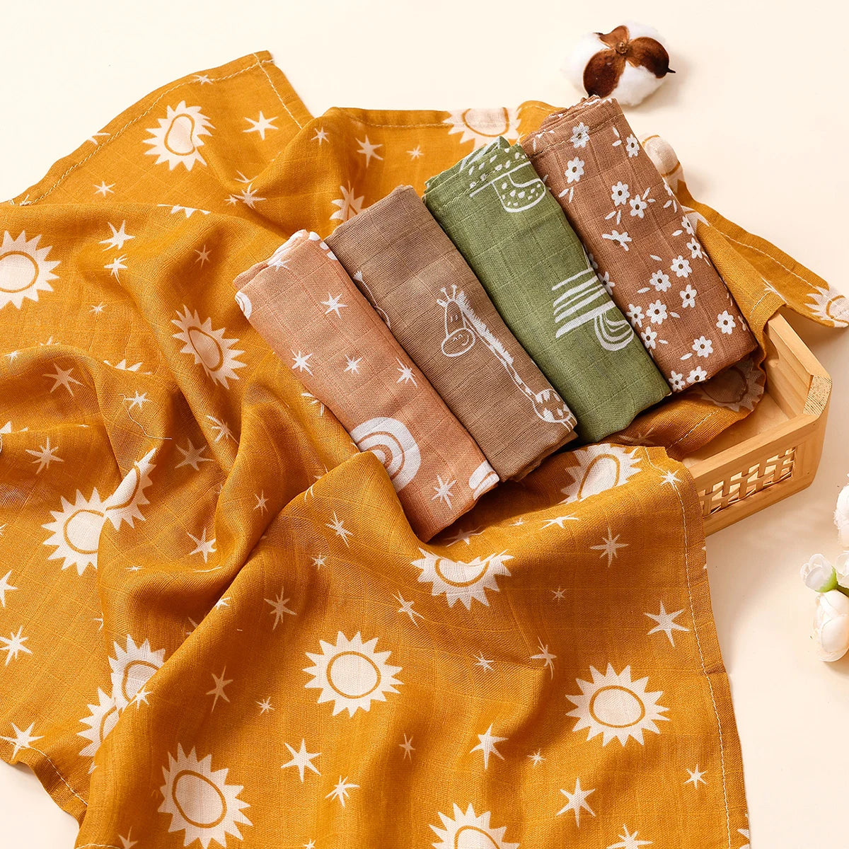 60*60cm 5Pcs Set Multi-Use Feeding Burp Cloth Towel Super Soft Bamboo Cotton Muslin Blankets Baby Burp Cloth Set