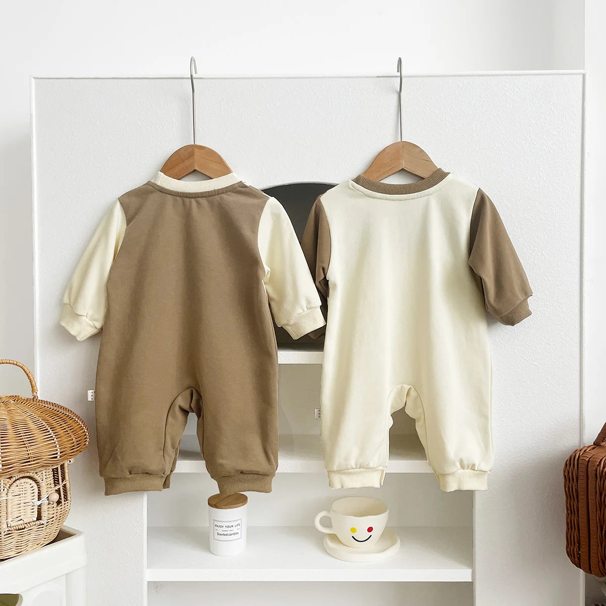 Autumn Baby Bodysuit Little Bear Pattern Dual Color Long Sleeve Warm Jumpsuit Baby Clothes Baby Boys Girls Romper 0-2 Years Old