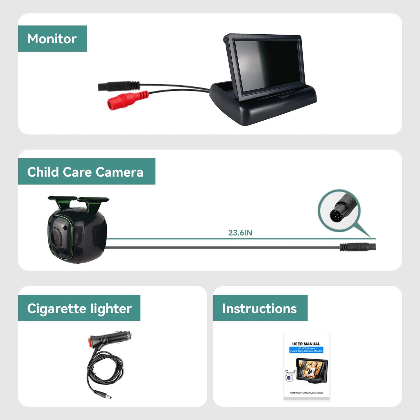 Baby Car Camera 1080P Video Recording and with IR Night Vision HD Night Vision, Support Front and Rear Car Camera