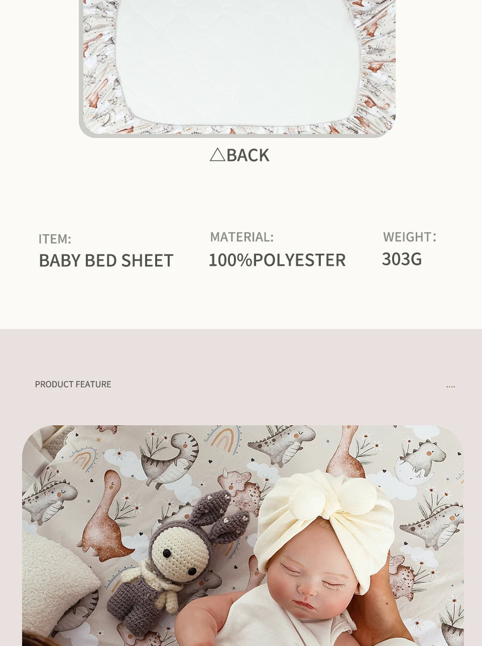 HappyFlute New One Piece Cartoon Print 70*130CM Elastic Band Design Skin-friendly&Breathable Baby Bed Sheet