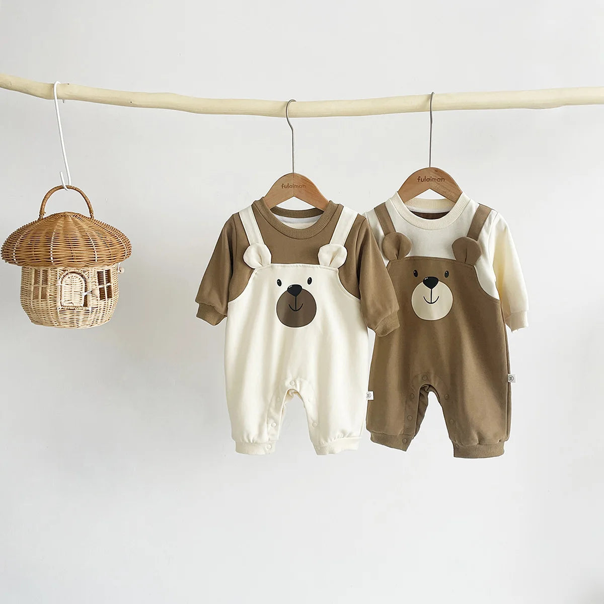 Autumn Baby Bodysuit Little Bear Pattern Dual Color Long Sleeve Warm Jumpsuit Baby Clothes Baby Boys Girls Romper 0-2 Years Old
