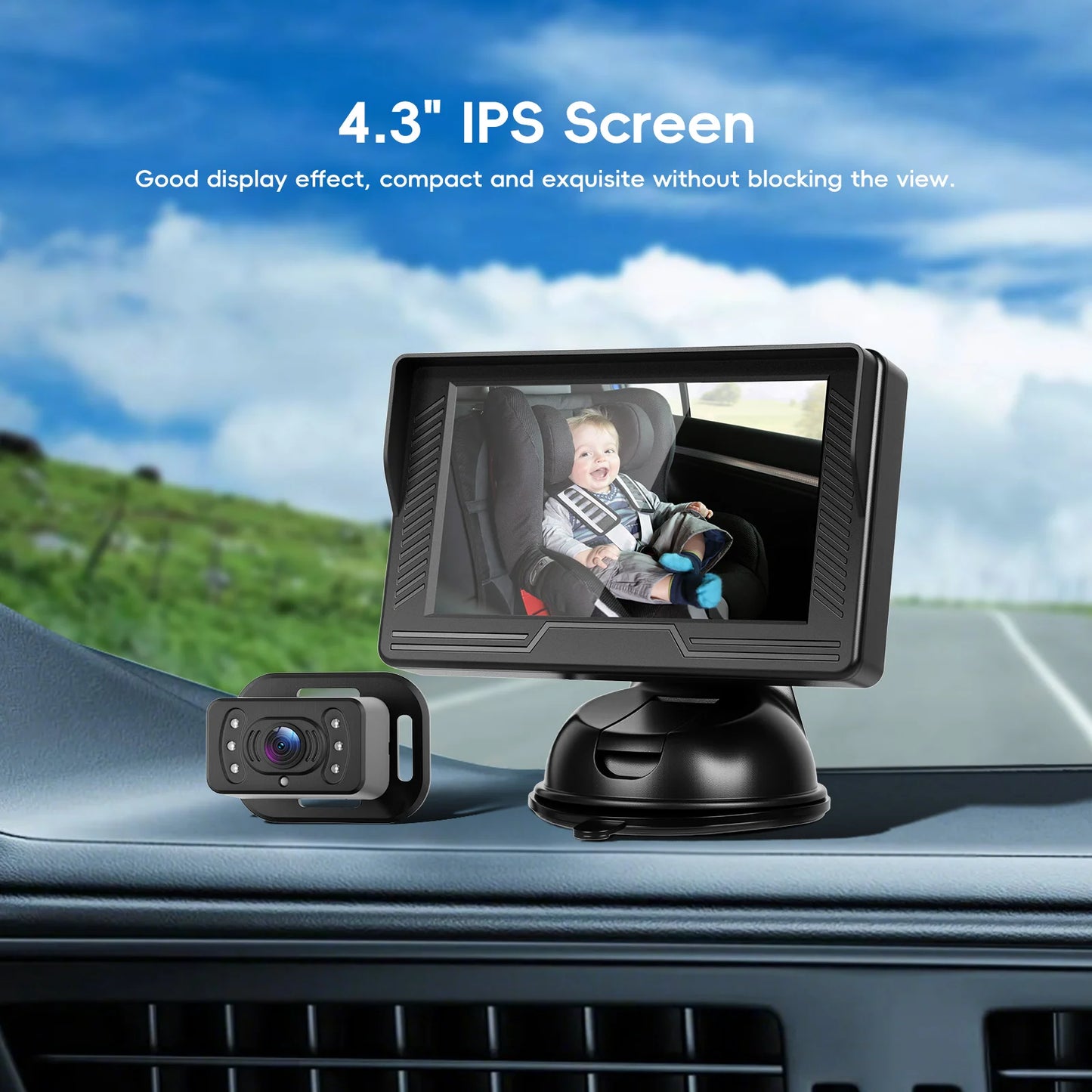 Podofo Car Rear Baby Monitor 4.3'' Car Monitor with Camera Night Vision Wide-Angle Real-time Baby Monitoring Stable Mounting