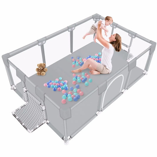 ANGDUO Baby Playpen Light Grey 71 Inch Large Baby Play Yard With Soft Breathable Mesh Safety Play Fence For Infant And Toddlers