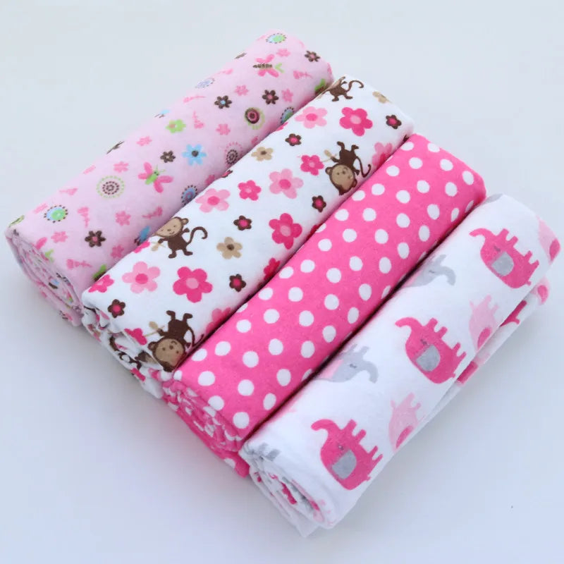 4pcs/pack 100% Cotton Flannel Diapers Supersoft Receiving Baby Blanket Newborn Wrap Print Baby Bedsheet 76x76cm Blanket Swaddle