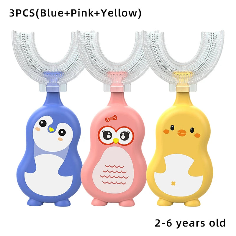 1/3 pcs U-shape Kids Toothbrush BPA Free 360-Degree Oral Cleaning Soft Silicone Brush Head for 2-6 years old baby