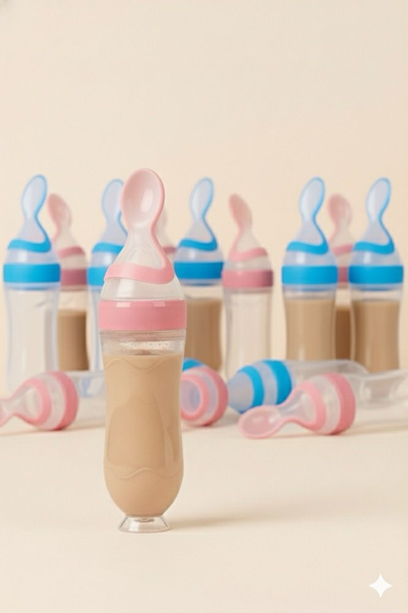 Silicone Baby Feeding Bottle with Spoon Dispenser 5cmx21cm