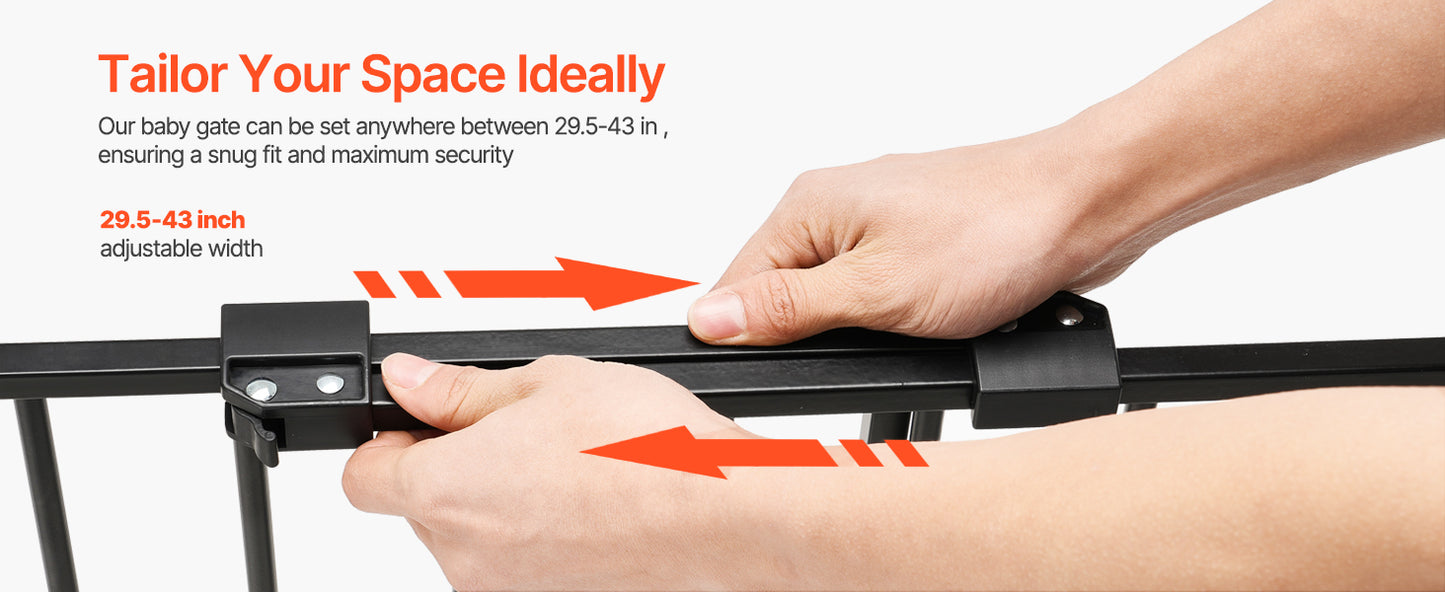 VEVOR Baby Gate 29.5-43 Inches Adjustable Width 28 Inches High Dog Gate No Threshold Bar Easy Step Walk for Child Pet Security